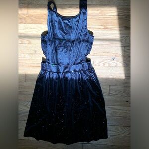Black Sparkle Velvet Skater Dress with cut outs